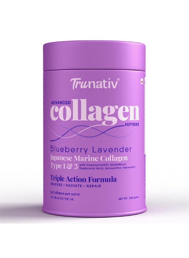 Trunativ Collagen Supplements | Advanced Japanese Marine Collagen Powder for Women & Men | Type 1 and 3 Hydrolyzed Peptides | Supplement with Hyaluronic Acid | Supports Skin Glow, Hair Growth, and Nail Strength | Blueberry Lavender (200g) - Image 1