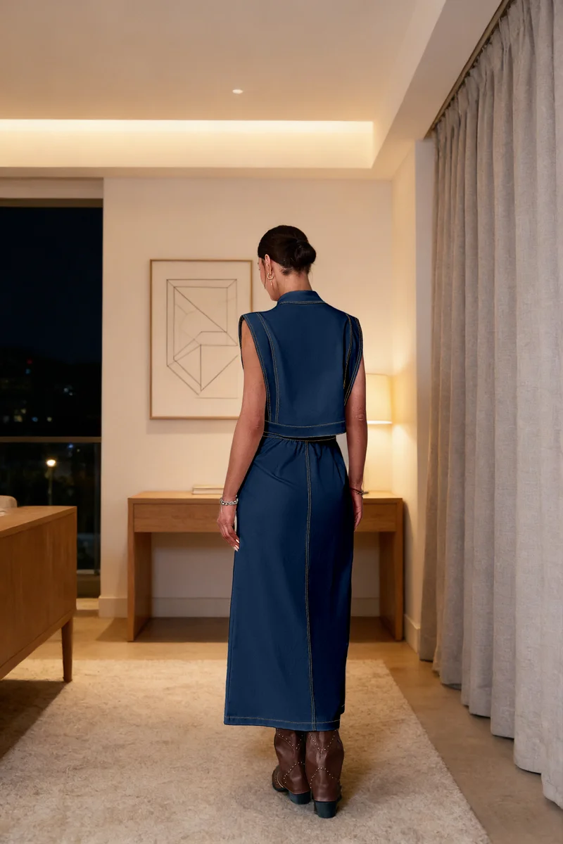 Simplee Lapel Sleeveless Front Split Maxi Dress, Waist Tailored Cut, Cargo Style Sleeveless Long Dress