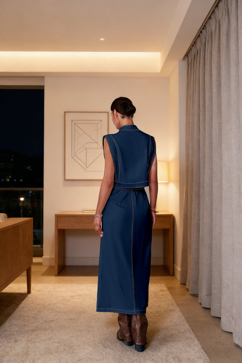 SIMPLEE Lapel Sleeveless Front Split Maxi Dress, Waist Tailored Cut, Cargo Style Sleeveless Long Dress - Image 1