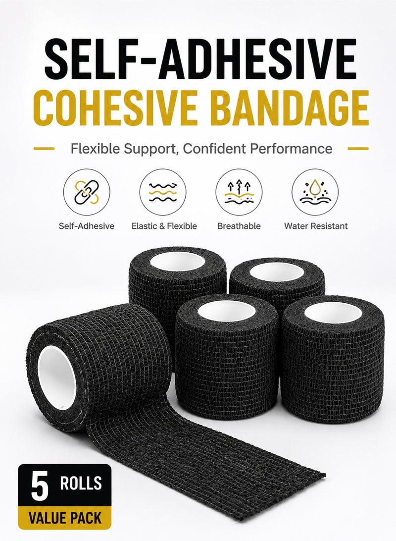 fdsport 5 Rolls Kinesiology Tape Self Adhesive Athletic Muscle Tape Waterproof Elastic Sports Bandage for Knee Ankle Shoulder Support Pain Relief Gym Running Recovery - Image 1