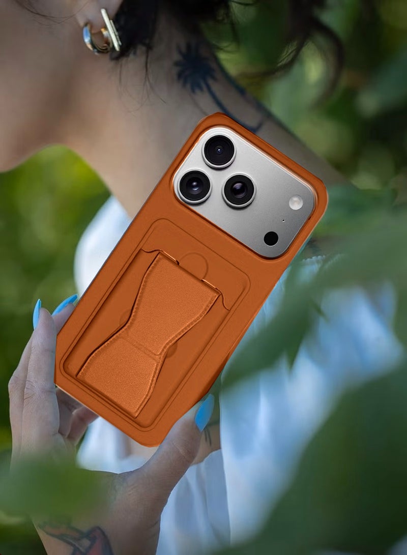 دبليو تيك غلاف حالة مع حامل يد لآيفون 17 برو ماكس 5G 2025 مصنوع من السيليكون TPU (MCHPSN) - بني - Image 3