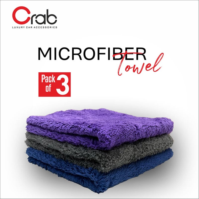 Crab Microfiber Towel 40x40cm, 350 GSM, Ultra-Soft, High Absorbency Cleaning Cloth (Pack of 3) - Image 2