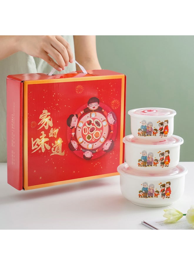 Ceramic Fresh-keeping Bowl Three-piece Vacuum Sealed Microwave Oven Gift Bowl Wedding Gift Will Sell Tableware Printing-Specifications:The Smell Of Home.-Color:6 Inch Single Pack (48 Sets Or 20 Sets A Box) - Image 1