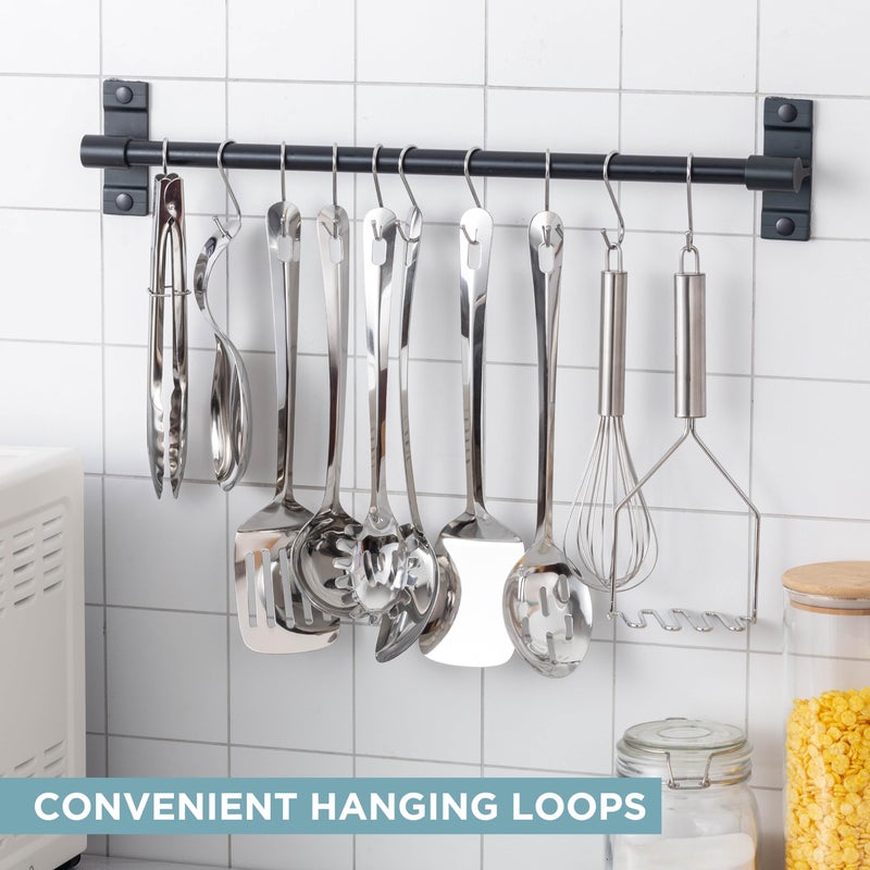 COOK WITH COLOR Kitchen Utensil Set - 10-piece premium Nonstick & Heat Resistant Kitchen Gadgets, Turner, Spaghetti Server, Serving Spoons, Whisk, Tongs, Masher & Utensil Holder, Stainless Steel - Image 3