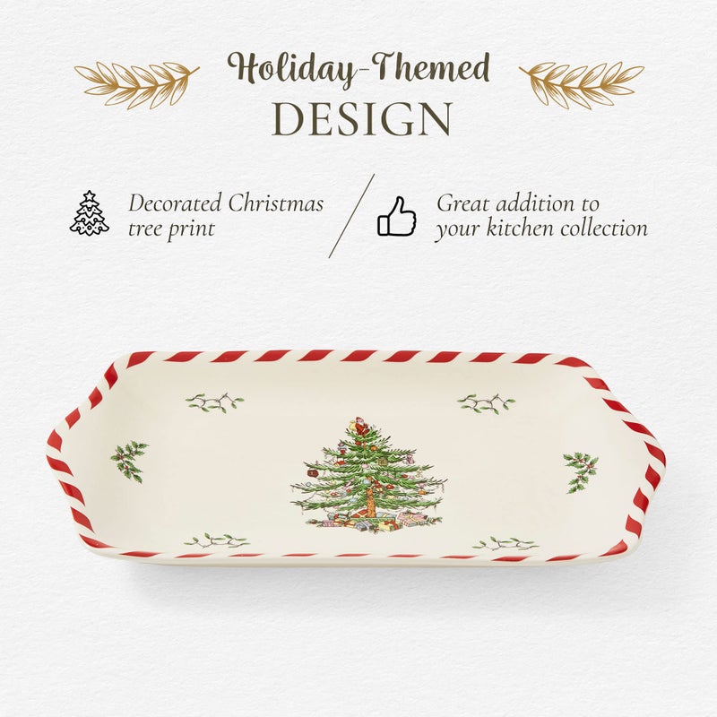 Spode Christmas Tree Peppermint Dessert Tray (12" x 7.25") - Festive Porcelain Serving Tray for Appetizers, Charcuterie, Snacks, Desserts - Holiday Dessert Tableware - Image 4
