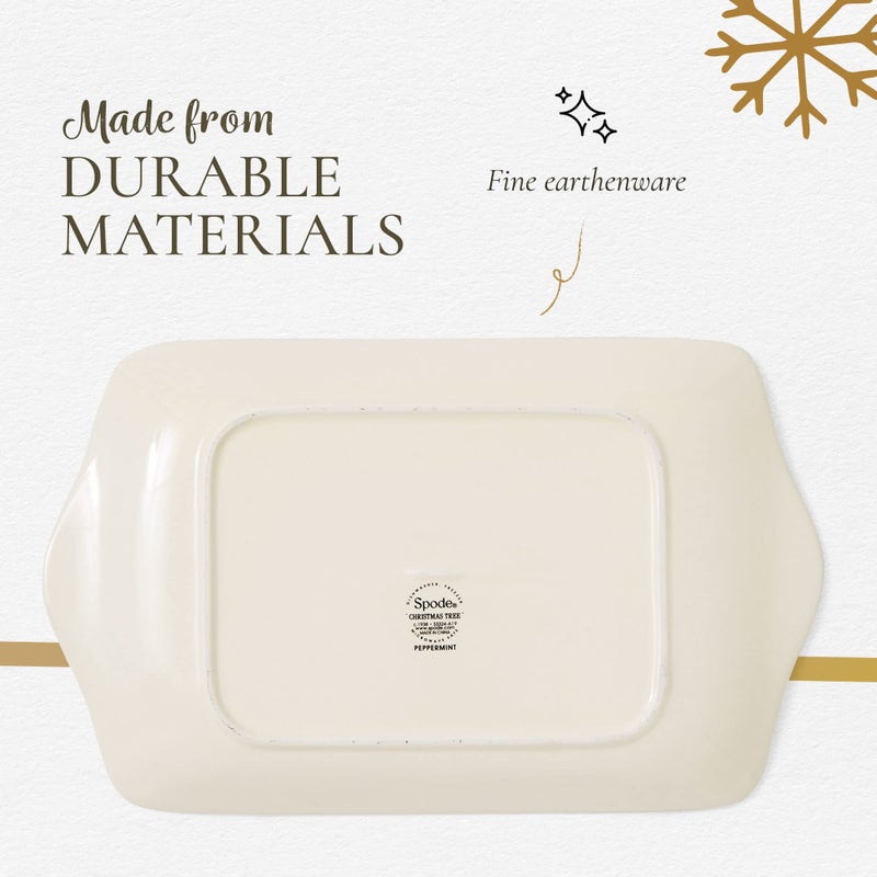 Spode Christmas Tree Peppermint Dessert Tray (12" x 7.25") - Festive Porcelain Serving Tray for Appetizers, Charcuterie, Snacks, Desserts - Holiday Dessert Tableware - Image 5