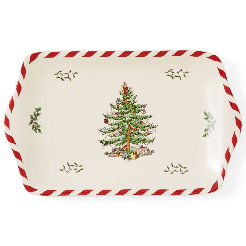 Spode Christmas Tree Peppermint Dessert Tray (12" x 7.25") - Festive Porcelain Serving Tray for Appetizers, Charcuterie, Snacks, Desserts - Holiday Dessert Tableware - Image 1