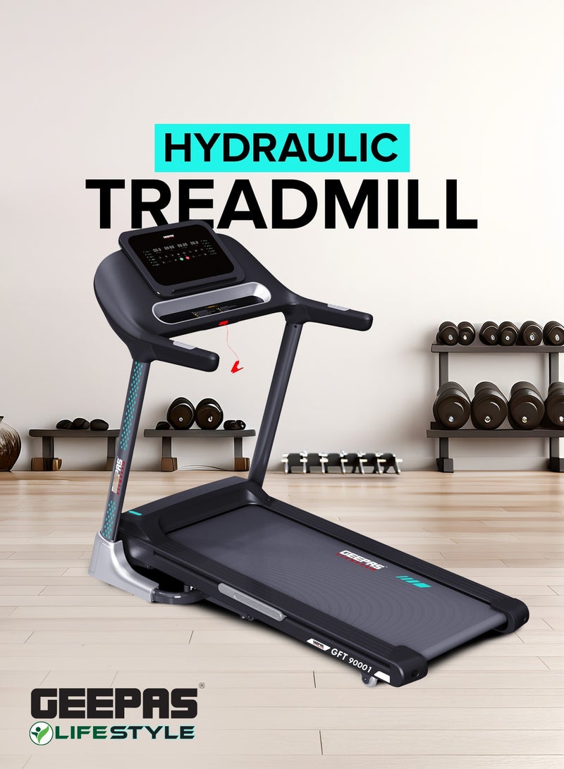 Foldable Hydraulic Treadmill with 12 Modes| 15 Levels Auto Incline, App Sync Function, Easily Connects to Zwift, Kinomap, SpaxApp| Bluetooth Speaker, LED Display, Emergency Safety Key| Perfect for Home Workouts, Gym Training, Weight Loss| GFT90001
