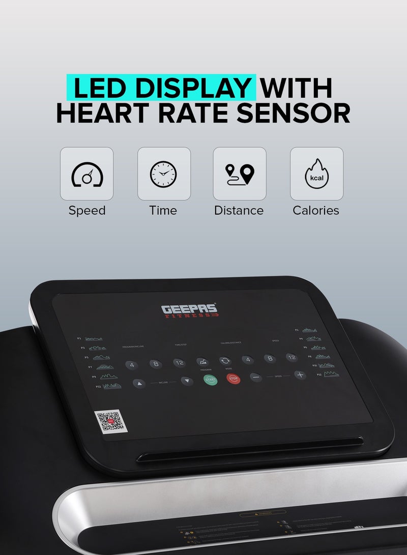 Foldable Hydraulic Treadmill with 12 Modes| 15 Levels Auto Incline, App Sync Function, Easily Connects to Zwift, Kinomap, SpaxApp| Bluetooth Speaker, LED Display, Emergency Safety Key| Perfect for Home Workouts, Gym Training, Weight Loss| GFT90001