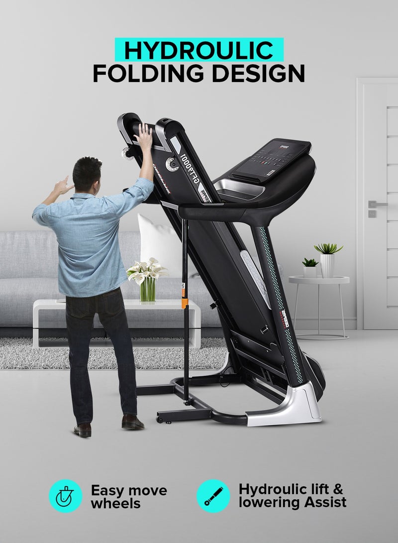 Foldable Hydraulic Treadmill with 12 Modes| 15 Levels Auto Incline, App Sync Function, Easily Connects to Zwift, Kinomap, SpaxApp| Bluetooth Speaker, LED Display, Emergency Safety Key| Perfect for Home Workouts, Gym Training, Weight Loss| GFT90001