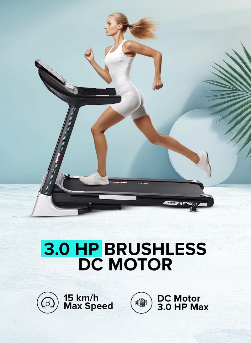 Foldable Hydraulic Treadmill with 12 Modes| 15 Levels Auto Incline, App Sync Function, Easily Connects to Zwift, Kinomap, SpaxApp| Bluetooth Speaker, LED Display, Emergency Safety Key| Perfect for Home Workouts, Gym Training, Weight Loss| GFT90001