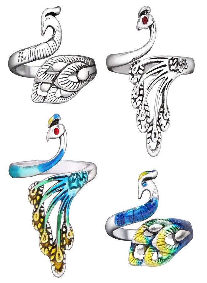 MIKIMIQI 4 Pack Adjustable Knitting Loop Yarn Guide Finger Holder Peacock Open Finger Ring for Faster Knitting, 4 Styles - Image 1