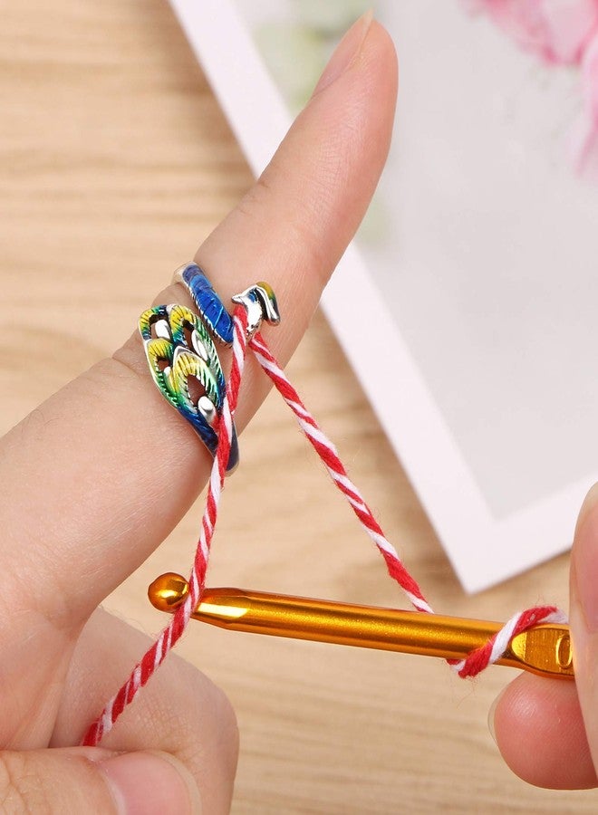 MIKIMIQI 4 Pack Adjustable Knitting Loop Yarn Guide Finger Holder Peacock Open Finger Ring for Faster Knitting, 4 Styles - Image 5
