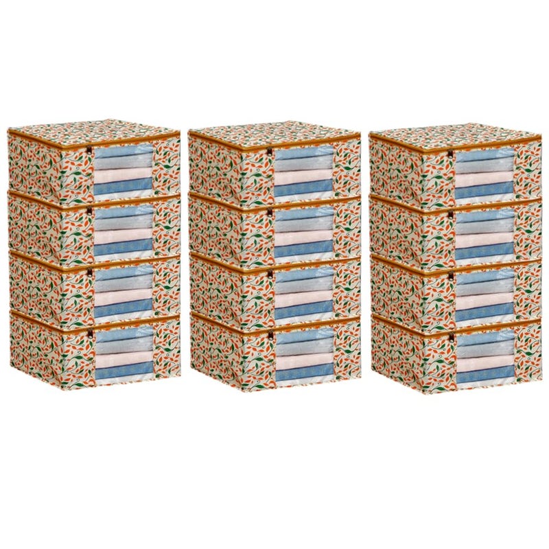 AMAK INC AMAK INC Saree Cover With Zip Clothes Storage Bag Wardrobe Cloth Packing Organizer Large Transparent Window Garment Protector Covers Printed Design Combo Saree Bags Ivory Pack of 12 - Image 1