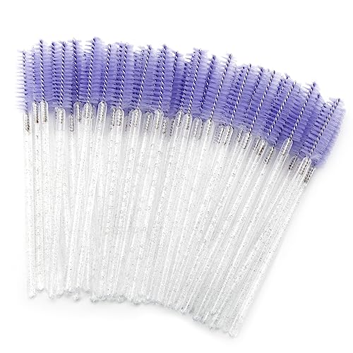 G2PLUS 100PCS Disposable Mascara Brushes Crystal Lash Brush Makeup Kit Adjustable Eyelash Spoolies for Eyelash Extensions Eyebrow and Makeup White Purple
