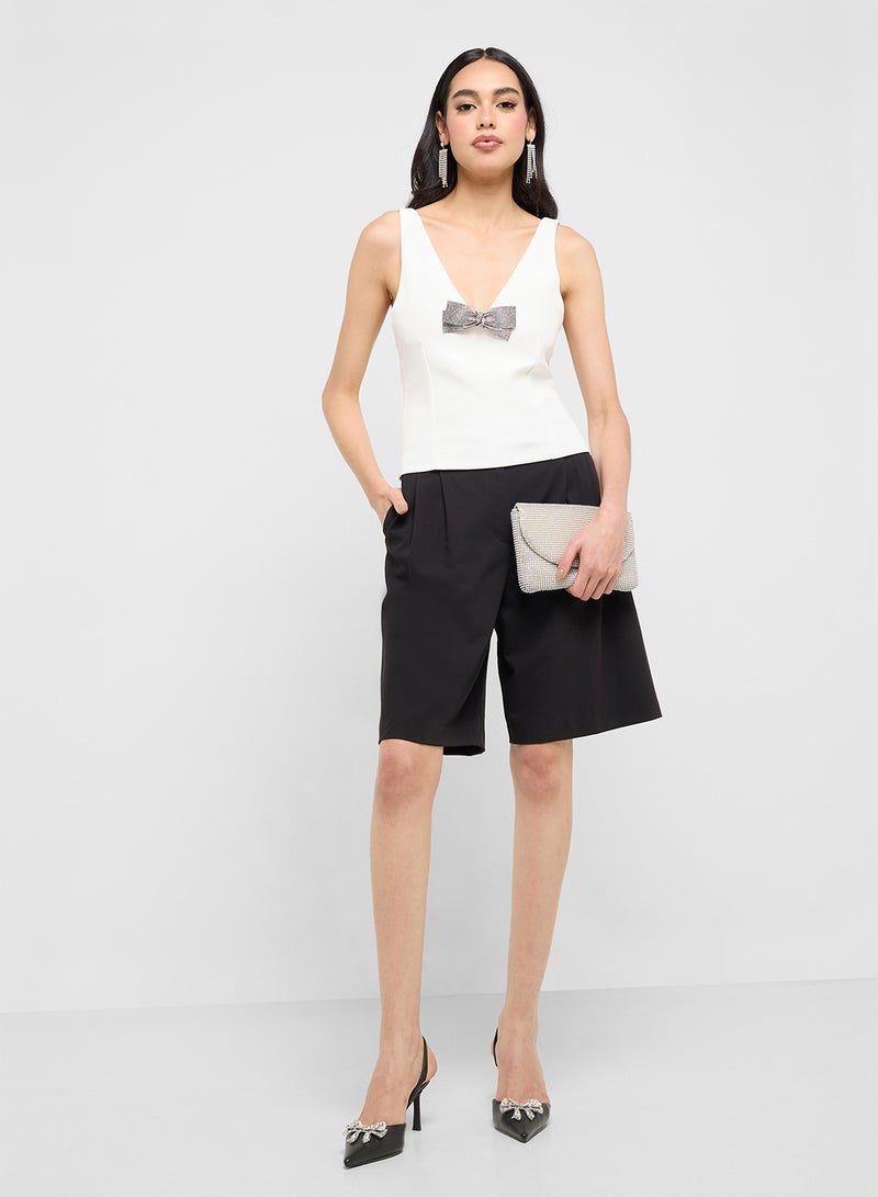 Ginger V Neck Diamante Bow Detail Top  - Image 4