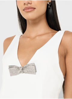 Ginger V Neck Diamante Bow Detail Top  - Image 3