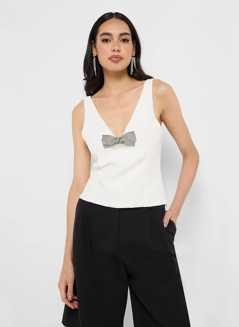 Ginger V Neck Diamante Bow Detail Top