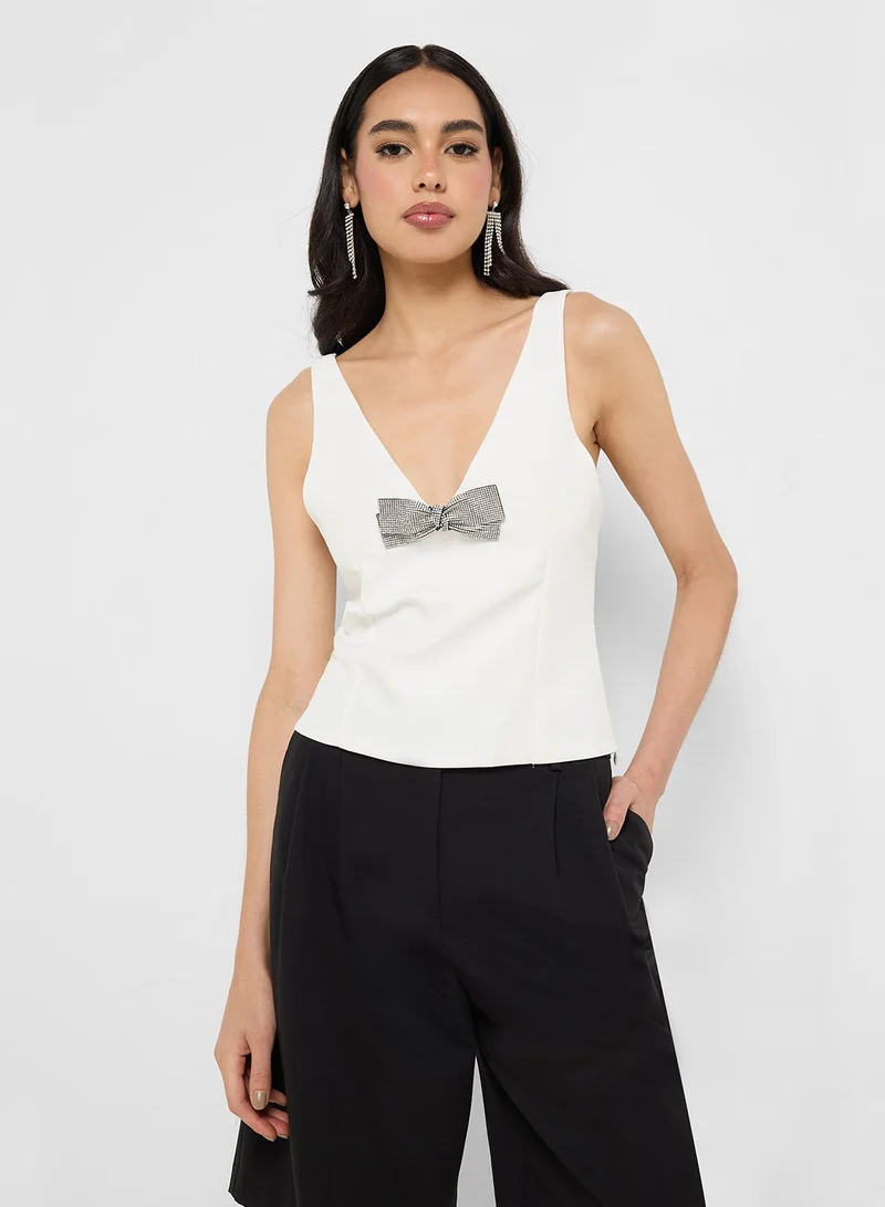 Ginger V Neck Diamante Bow Detail Top