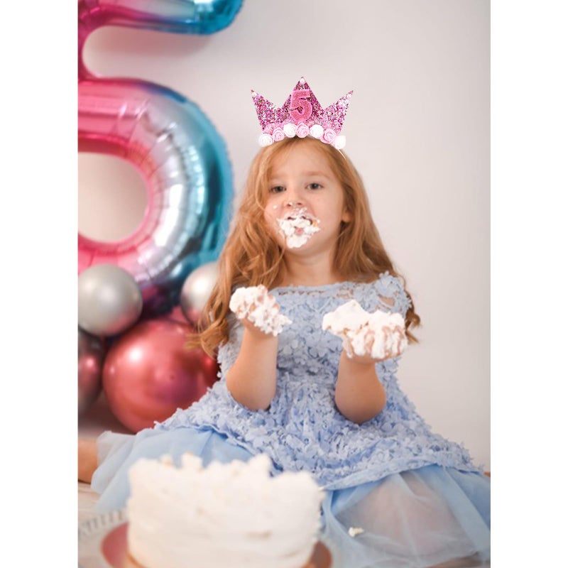 Vovii 5Th Birthday Decorations For Girls  Birthday Girl Headband & Glitter Sash Set For 5 Year Old Girl Birthday Decorations  Birthday Flower Princess Crown Headband For Happy 5Th Birthday Girl Outfit - Image 5