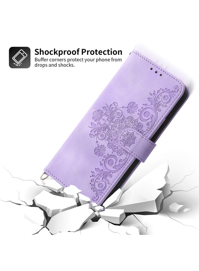 S-TOP Case For Motorola Moto G Play 2023 Skin-feel Flowers Embossed Wallet Leather Phone Case - Image 5