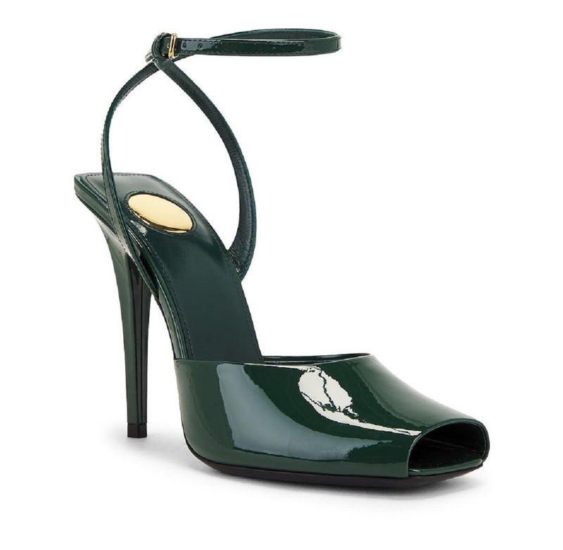 CAGLGLZ Square Open Toe Heeled Sandals for Women Patent Leather Stiletto High Heels Peep Toe Ankle Strap Backless Pumps Fashion Casual Dressy Party Shoes(Green,8.5) - Image 1
