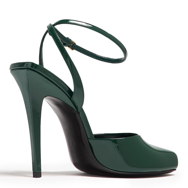 CAGLGLZ Square Open Toe Heeled Sandals for Women Patent Leather Stiletto High Heels Peep Toe Ankle Strap Backless Pumps Fashion Casual Dressy Party Shoes(Green,8.5) - Image 3