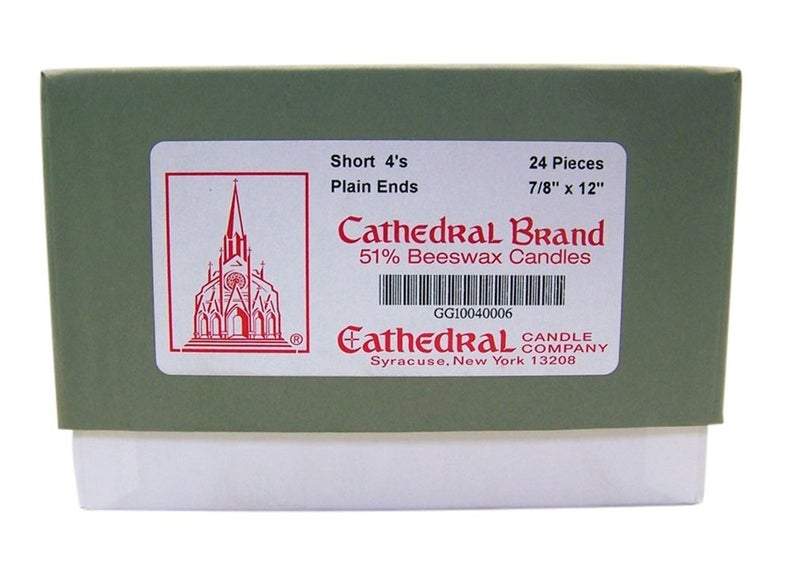 Cathedral Candle Company Cathedral Candle Company 51 Beeswax Plain End Short 4s Cathedral Church Candles 78 Inch x 12 Inch Box of 24