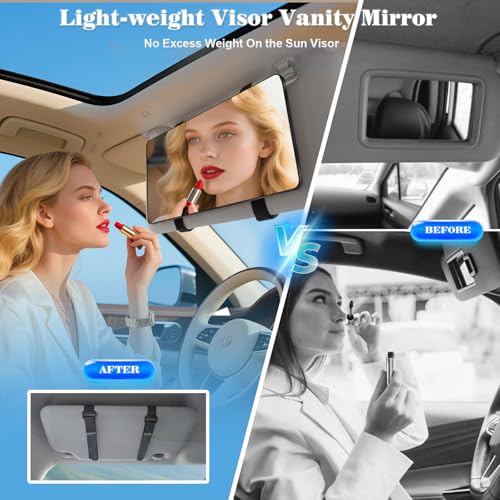 saiggnyy Large Car Visor Mirror,10" Vanity Makeup Mirror Wide View, Lightweight Car Makeup Mirrors for Large Sun Visor, Vehicle Accessories with Secure Reinforced Flexible Mount - Image 3