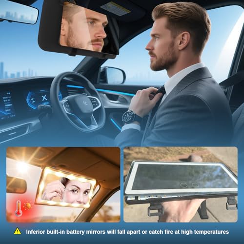 saiggnyy Large Car Visor Mirror,10" Vanity Makeup Mirror Wide View, Lightweight Car Makeup Mirrors for Large Sun Visor, Vehicle Accessories with Secure Reinforced Flexible Mount - Image 4