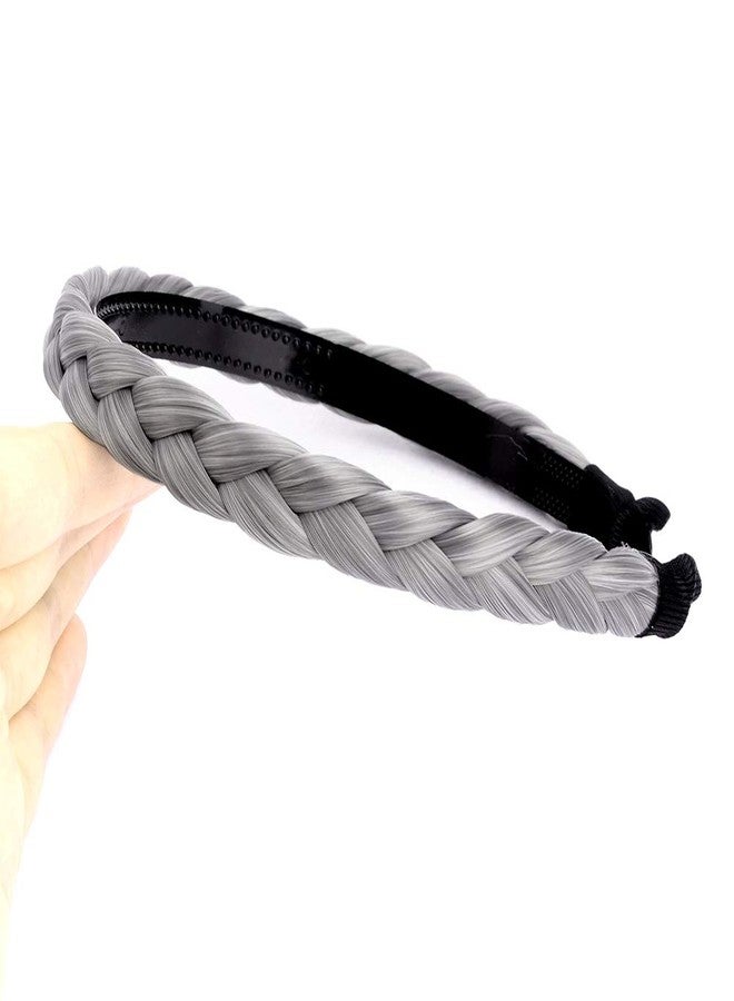 DIGUAN Width 0.6 inches Narrow Synthetic Hair Plaited Headband Braid With Teeth Hair Band Accessories for Women Girl (Smoky Gray) - Image 1