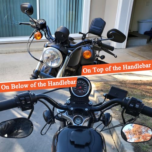 FOVPLUE Handlebar Mount Mirrors,Left & Right Side Long Stem Rearview mirrors for 1982-2024 Harley Models,for CVO Dyna Electra Glide Road Glide Road King Softail Street Glide Sportster 1200 883,Black - Image 2