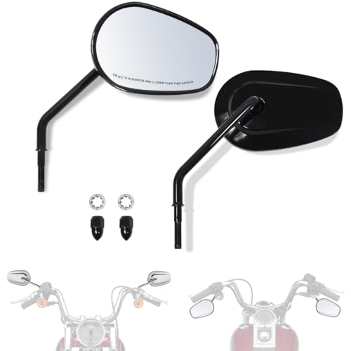 FOVPLUE Handlebar Mount Mirrors,Left & Right Side Long Stem Rearview mirrors for 1982-2024 Harley Models,for CVO Dyna Electra Glide Road Glide Road King Softail Street Glide Sportster 1200 883,Black - Image 1