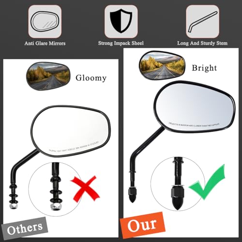 FOVPLUE Handlebar Mount Mirrors,Left & Right Side Long Stem Rearview mirrors for 1982-2024 Harley Models,for CVO Dyna Electra Glide Road Glide Road King Softail Street Glide Sportster 1200 883,Black - Image 5