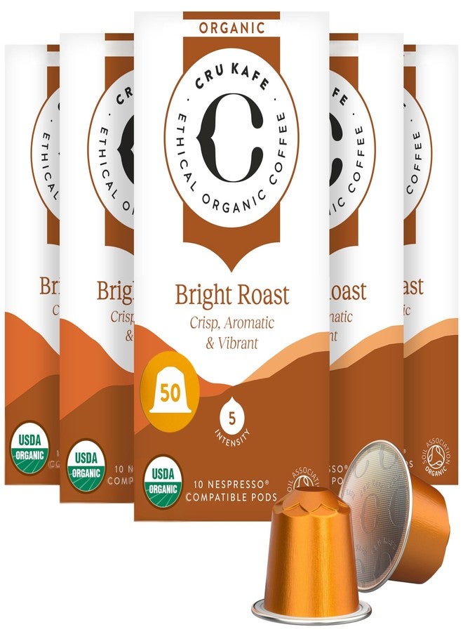 Cru Kafe Bright Roast USDA Organic Espresso Coffee Capsules (50 Pods) Fairtrade Coffee Pods Compatible with Nespresso Original Line and Pixie Machines - Image 1