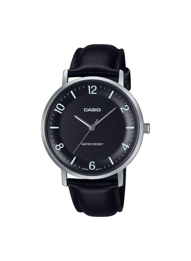 Casio Men's Leather Analog Watch MTP-VT03L-1BDF - 40 mm