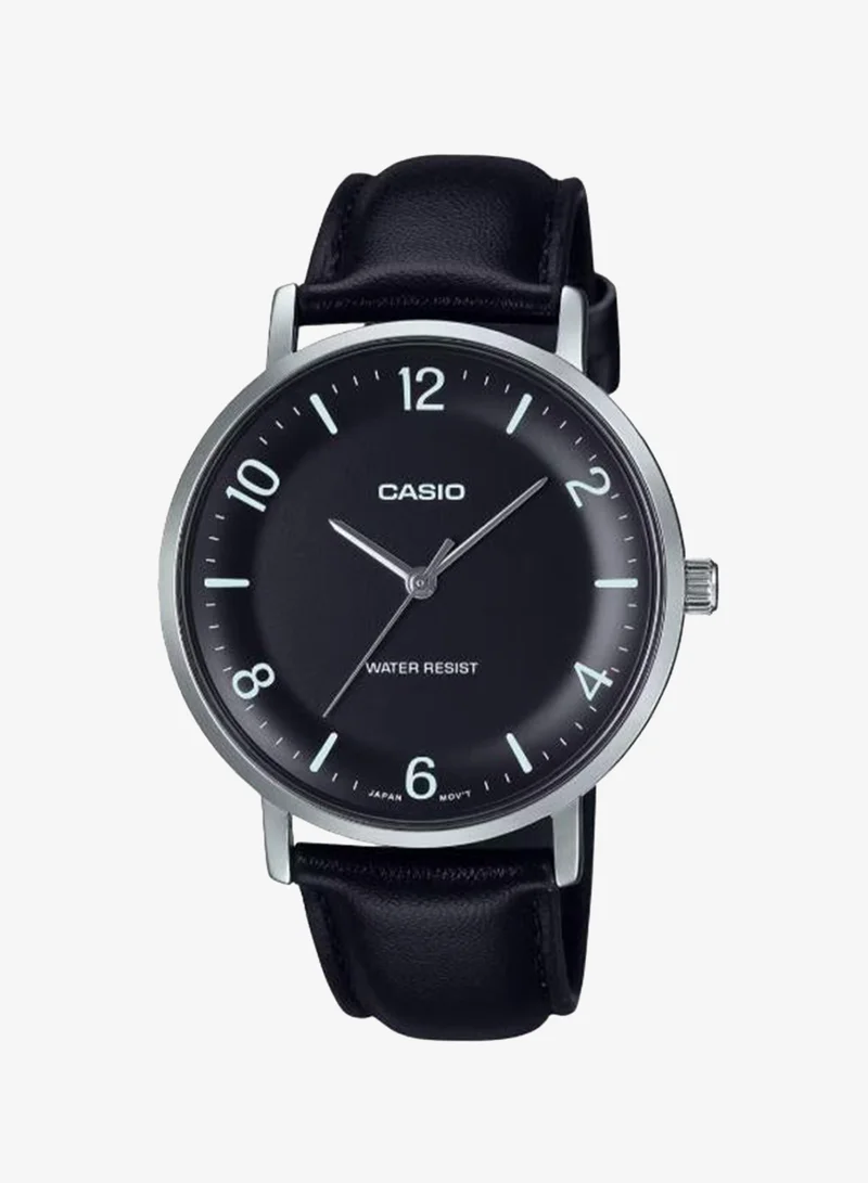 Casio Men's Leather Analog Watch MTP-VT03L-1BDF - 40 mm