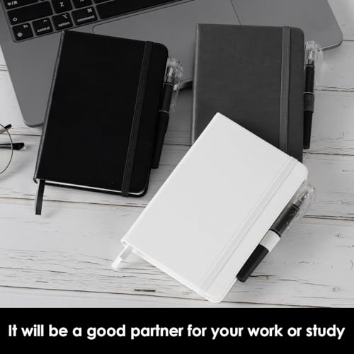 NIRMIRO Small Notebook Pocket Size Journal 3.7" x 5.7", 3 Pack, (White, Grey, Black), 408 Pages, A6 Mini Notepad with Pen, Small Leather Note Book, 100GSM Lined paper, Hardcover - Image 5