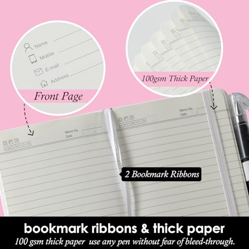 NIRMIRO Small Notebook Pocket Size Journal 3.7" x 5.7", 3 Pack, (White, Grey, Black), 408 Pages, A6 Mini Notepad with Pen, Small Leather Note Book, 100GSM Lined paper, Hardcover - Image 3