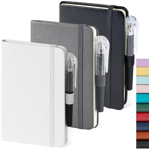 NIRMIRO Small Notebook Pocket Size Journal 3.7" x 5.7", 3 Pack, (White, Grey, Black), 408 Pages, A6 Mini Notepad with Pen, Small Leather Note Book, 100GSM Lined paper, Hardcover - Image 1