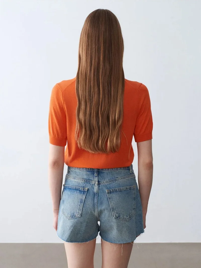 ديلفين DILVIN Ribbed Crew Neck Short-sleeve Blouse