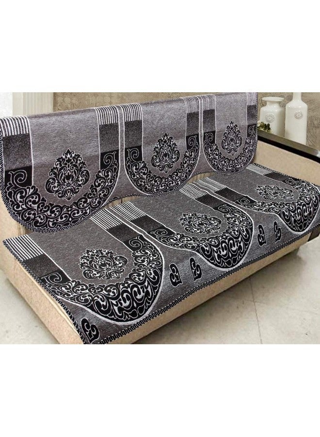 Nendle Cotton and Polyester Damask Design Concept 5 Seater Sofa Set Covers (Pack of 6, Standard, Black) - Image 1