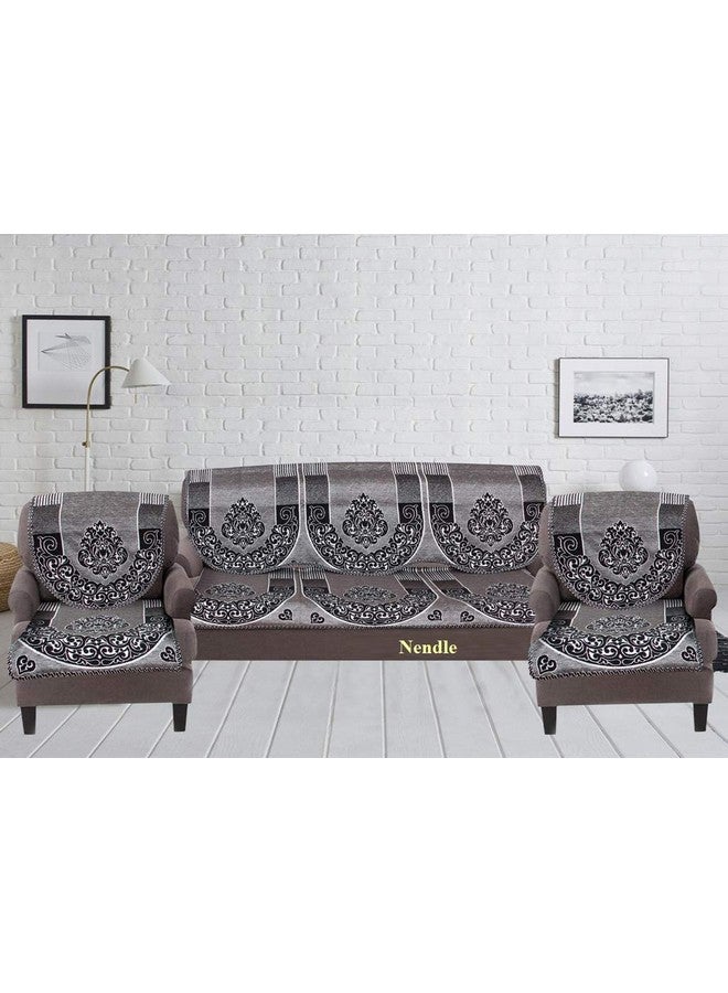 Nendle Cotton and Polyester Damask Design Concept 5 Seater Sofa Set Covers (Pack of 6, Standard, Black) - Image 2