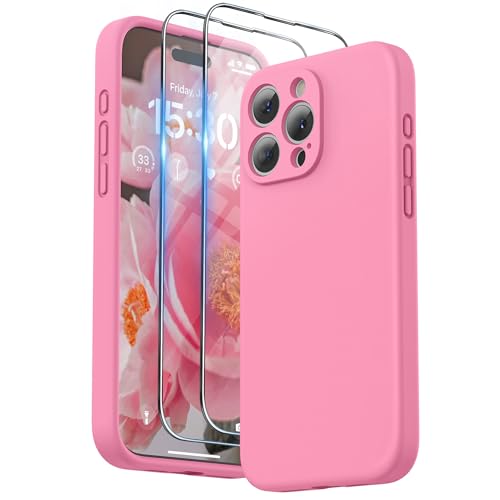 SURPHY Designed for iPhone 15 Pro Max Case with Screen Protector and Lanyard Phone Strap and Liquid Silicone Phone Case Camera Protective Soft Microfiber Lining 67 inch 2023 Pink - Image 1