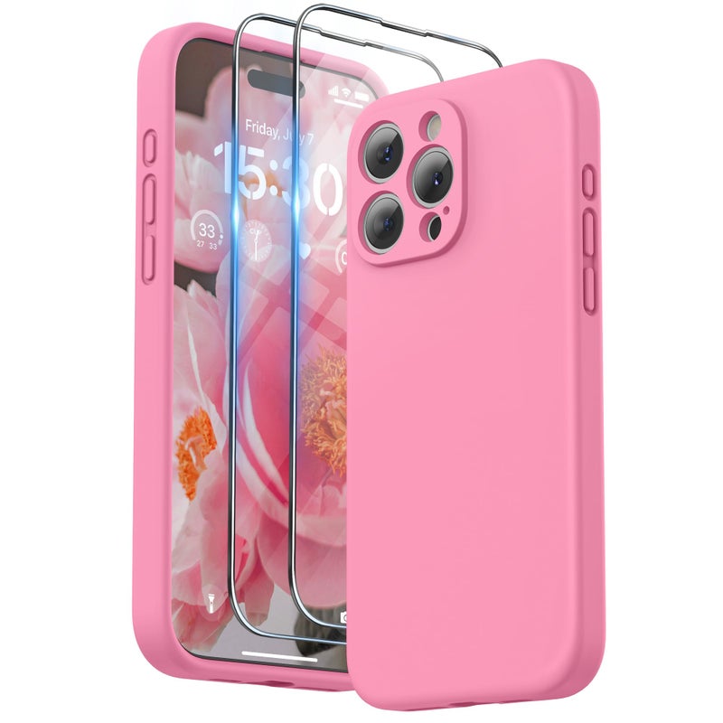 SURPHY Designed for iPhone 15 Pro Max Case with Screen Protector and Lanyard Phone Strap and Liquid Silicone Phone Case Camera Protective Soft Microfiber Lining 67 inch 2023 Pink - Image 2