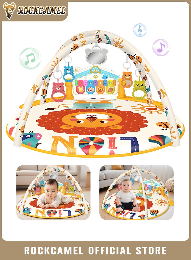 ROCKCAMEL Baby Play Gym & Activity Center, Newborn-to-Toddler Activity Gym with 5 Detachable Toys, Rotating Piano, Soft Lights, Sensory & Motor Skill Development, Large Round Playmat for Kids 0-3 Years - Image 1