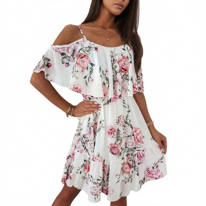 Chiffon Print Off Shoulder Sexy Dress Fashionable Dress - Image 4