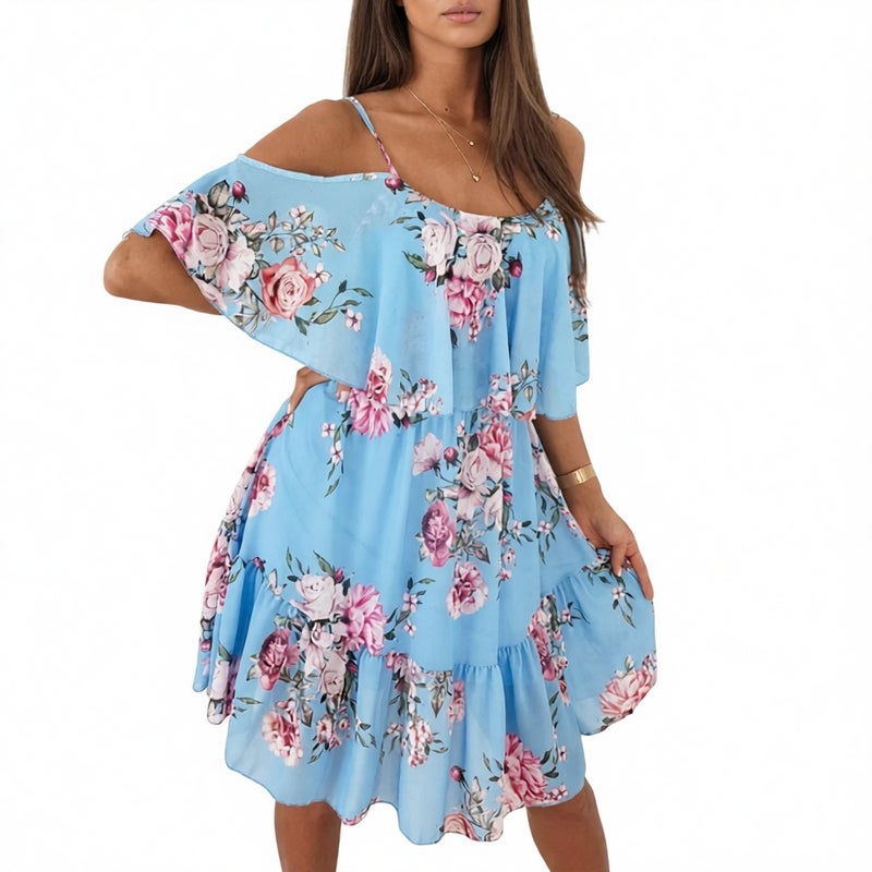 Chiffon Print Off Shoulder Sexy Dress Fashionable Dress - Image 2