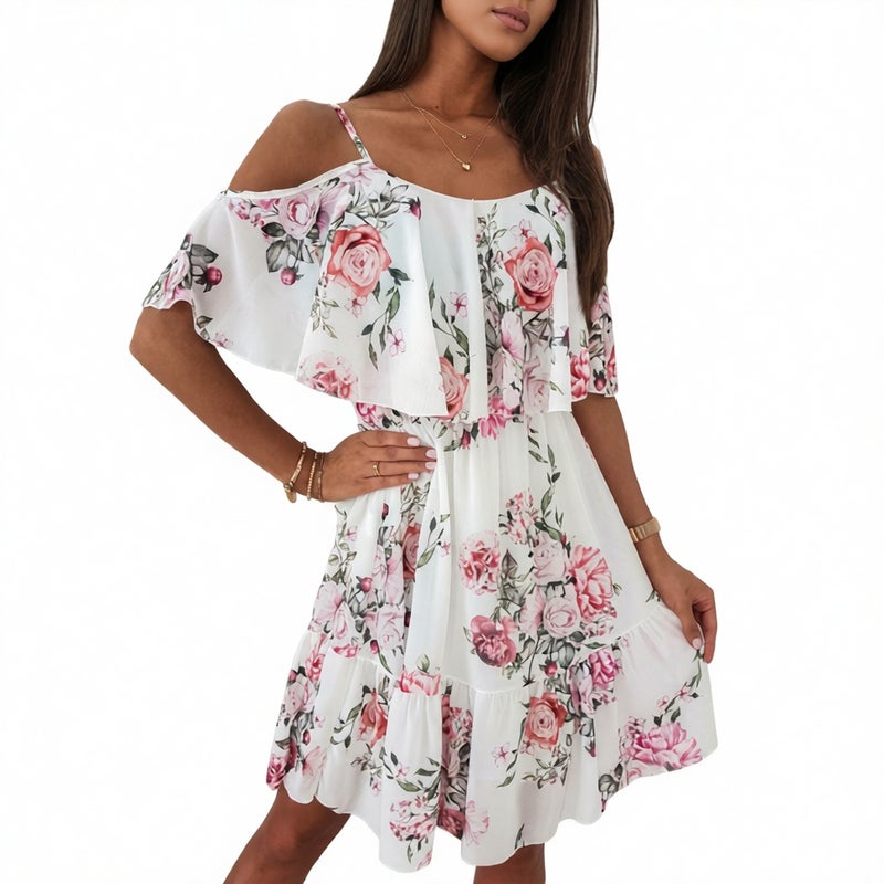 Chiffon Print Off Shoulder Sexy Dress Fashionable Dress - Image 3