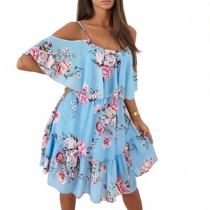 Chiffon Print Off Shoulder Sexy Dress Fashionable Dress - Image 1